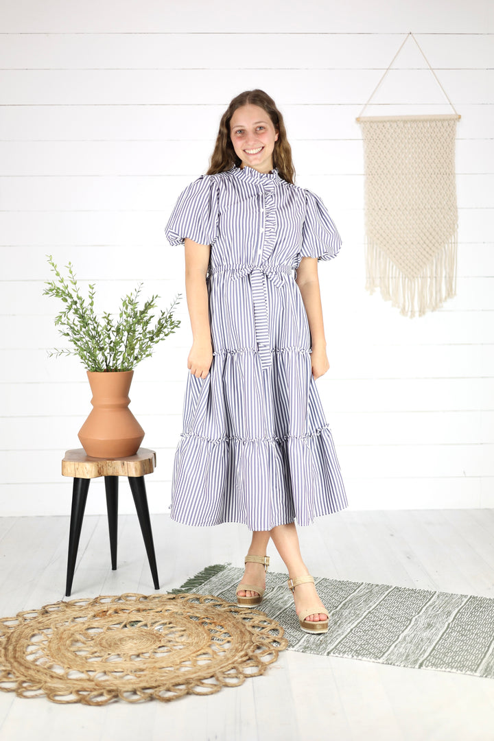 Mariah Stripe Midi Dress- Blue