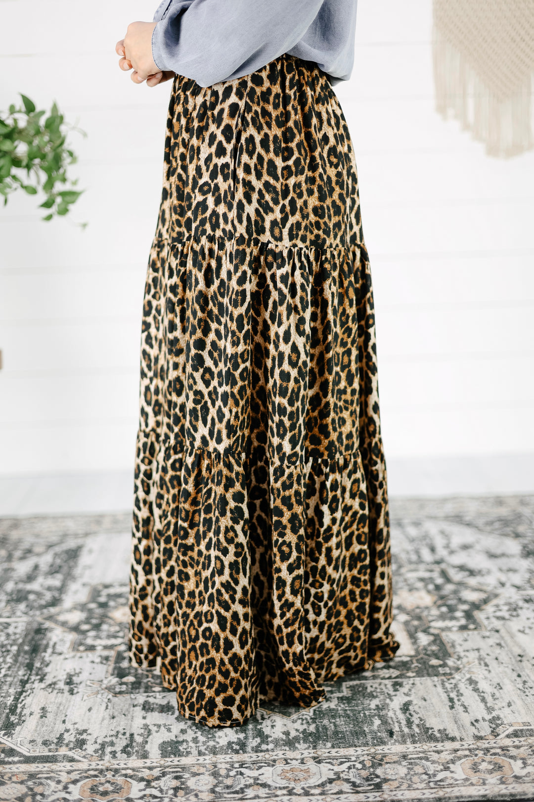 Soren Leopard Tiered Maxi Skirt - Brown