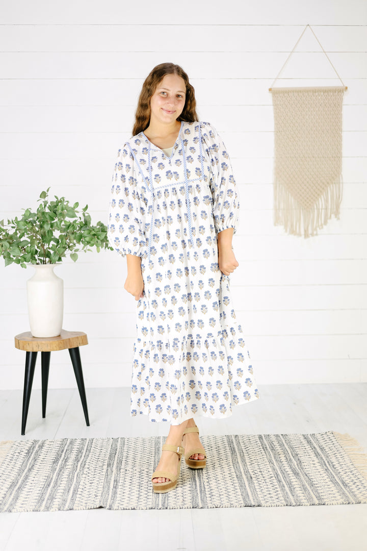 Kinney Floral Midi Dress- Blue