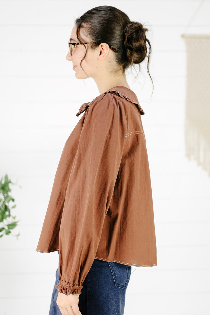 Angelia Collar Blouse - Mocha