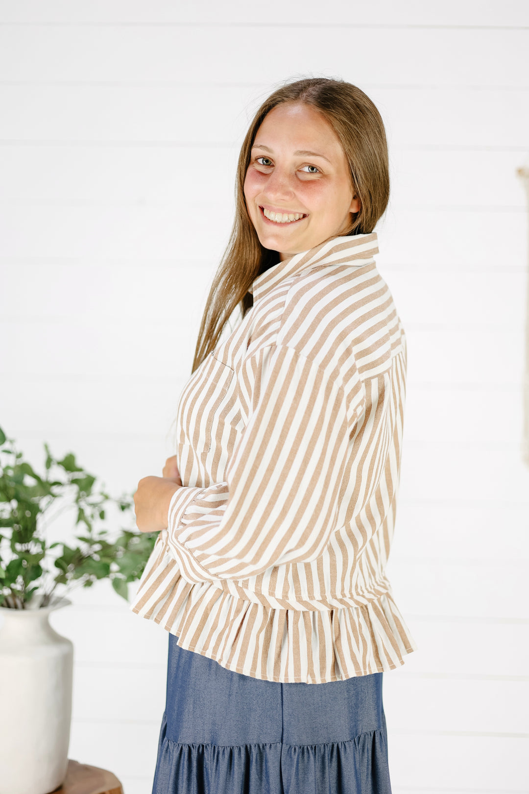Caelynn Stripe Top- Mocha