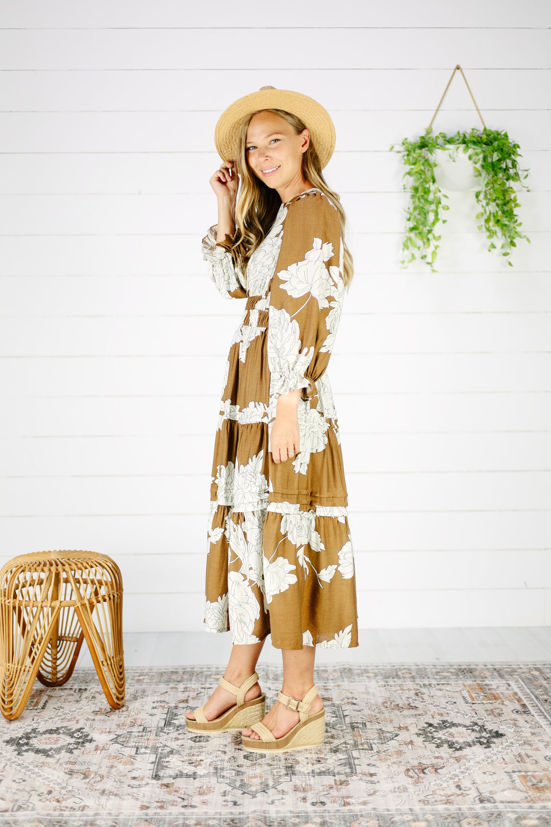 Emery Floral Tiered Dress- Mocha