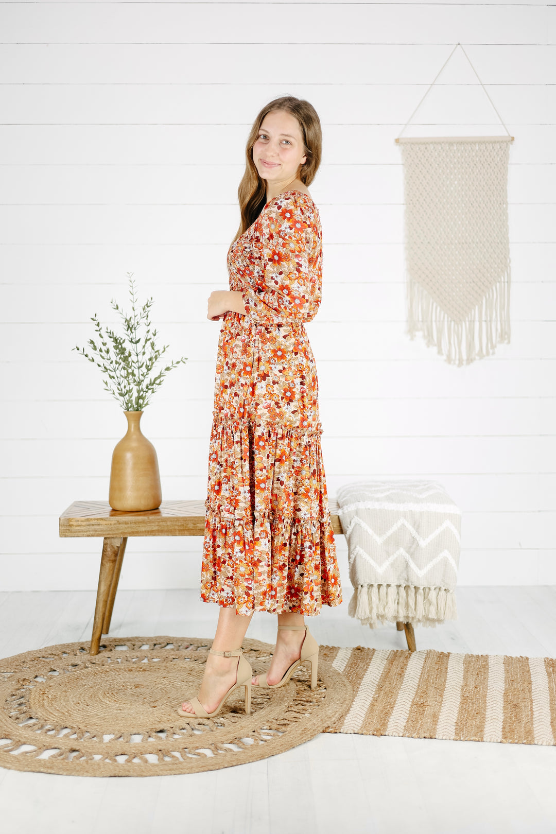Jemma Print Midi Dress- Rust/Final Sale