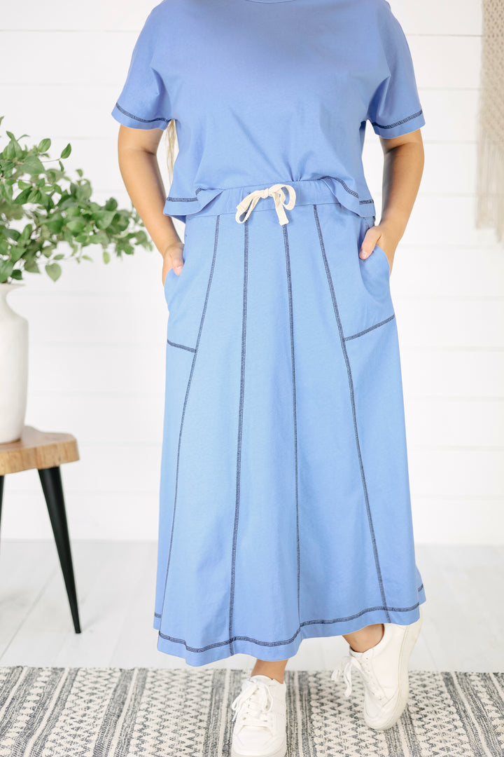 Calleigh Stitch Detail Skirt- Blue