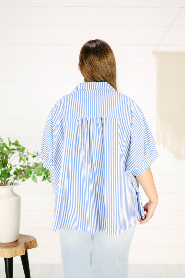 Constance Stripe Top-Cornflower Blue
