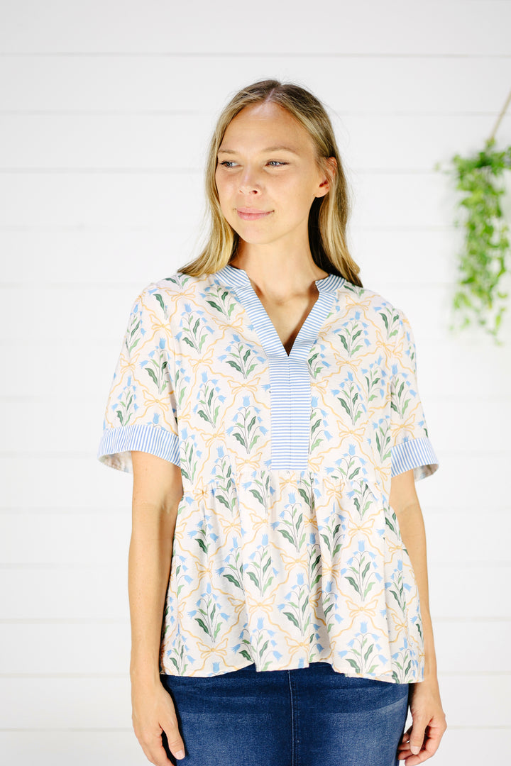 Zaria Print Top- Blue