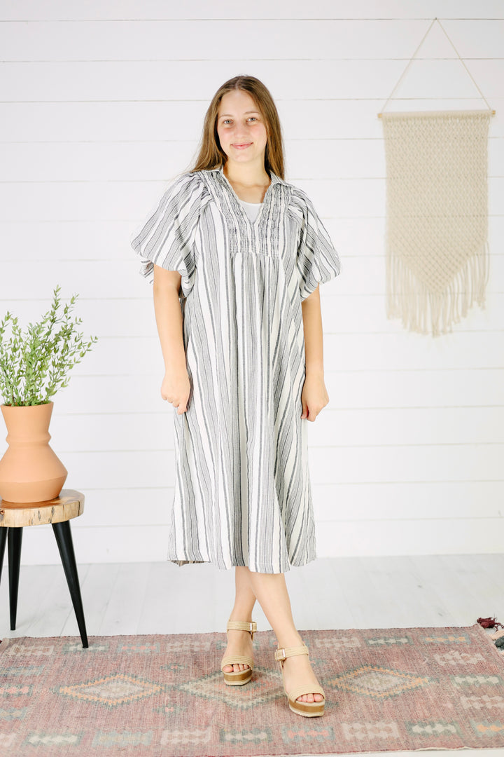 Brienne Stripe Midi Dress- Black