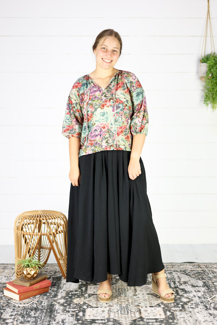 Claudette Floral Blouse-Teal