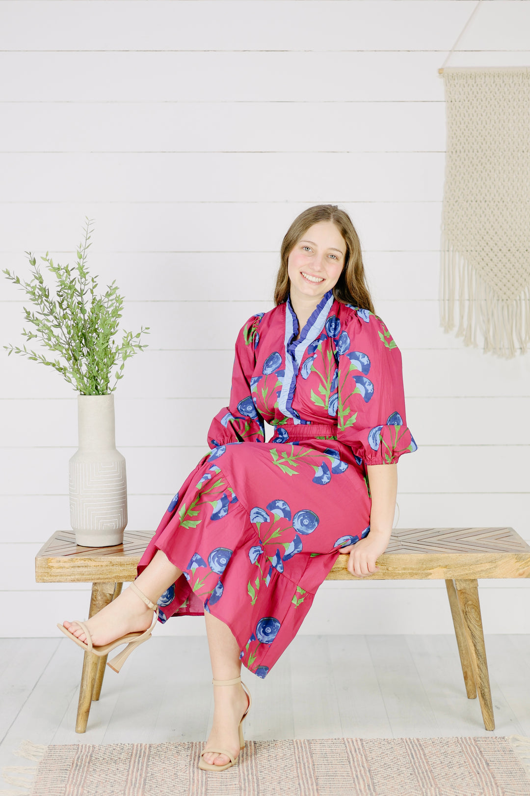 Hera Floral Midi Dress- Berry