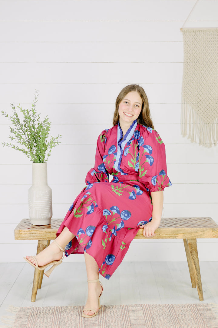 Hera Floral Midi Dress- Berry