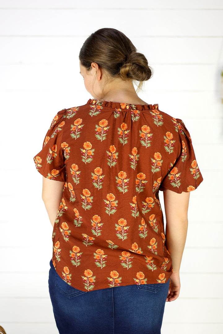 Kali Floral Blouse- Brown