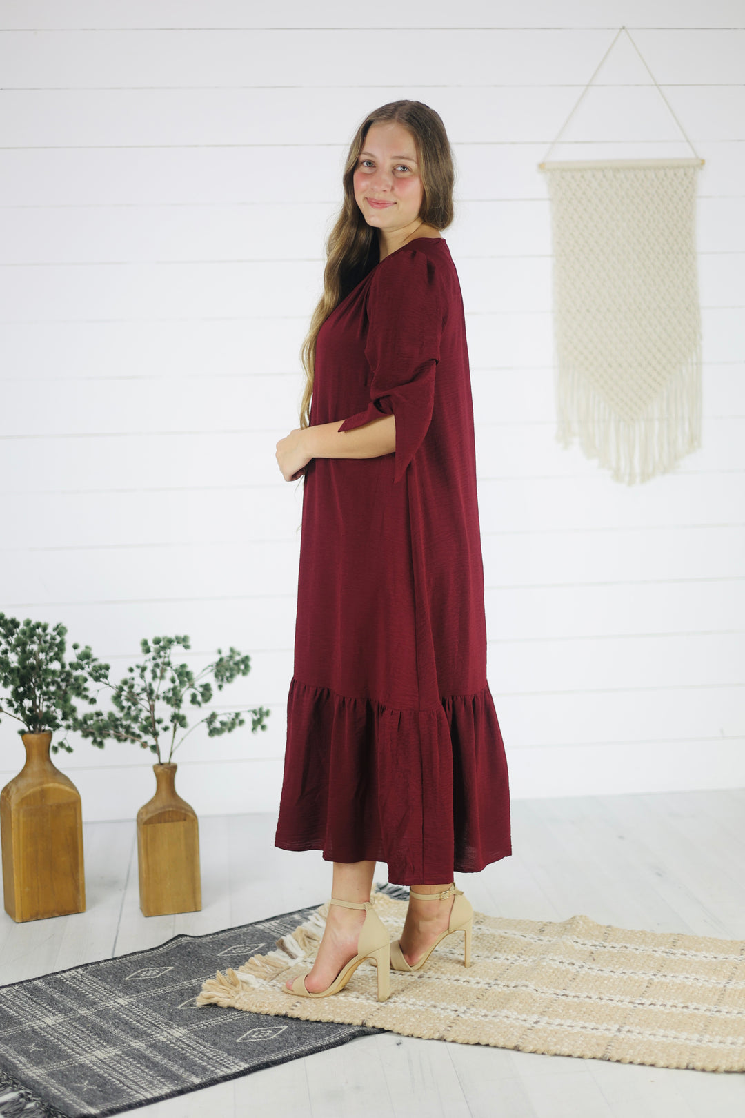 Heide Midi Dress- Burgundy