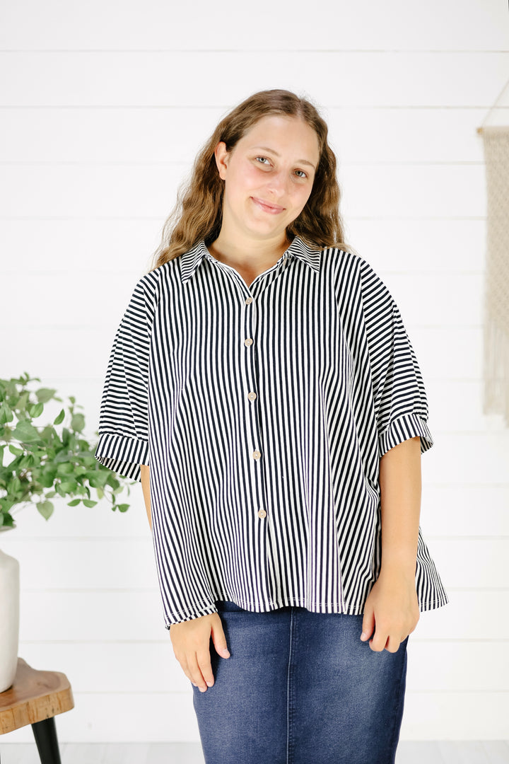 Constance Stripe Top-Black