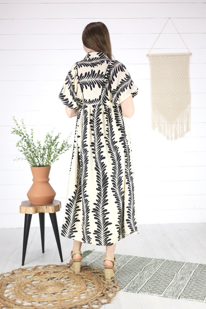 Nevada Print Midi Dress- Black