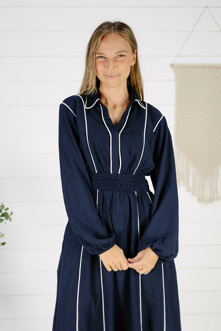 Kelsi Long Sleeve Maxi Dress- Navy