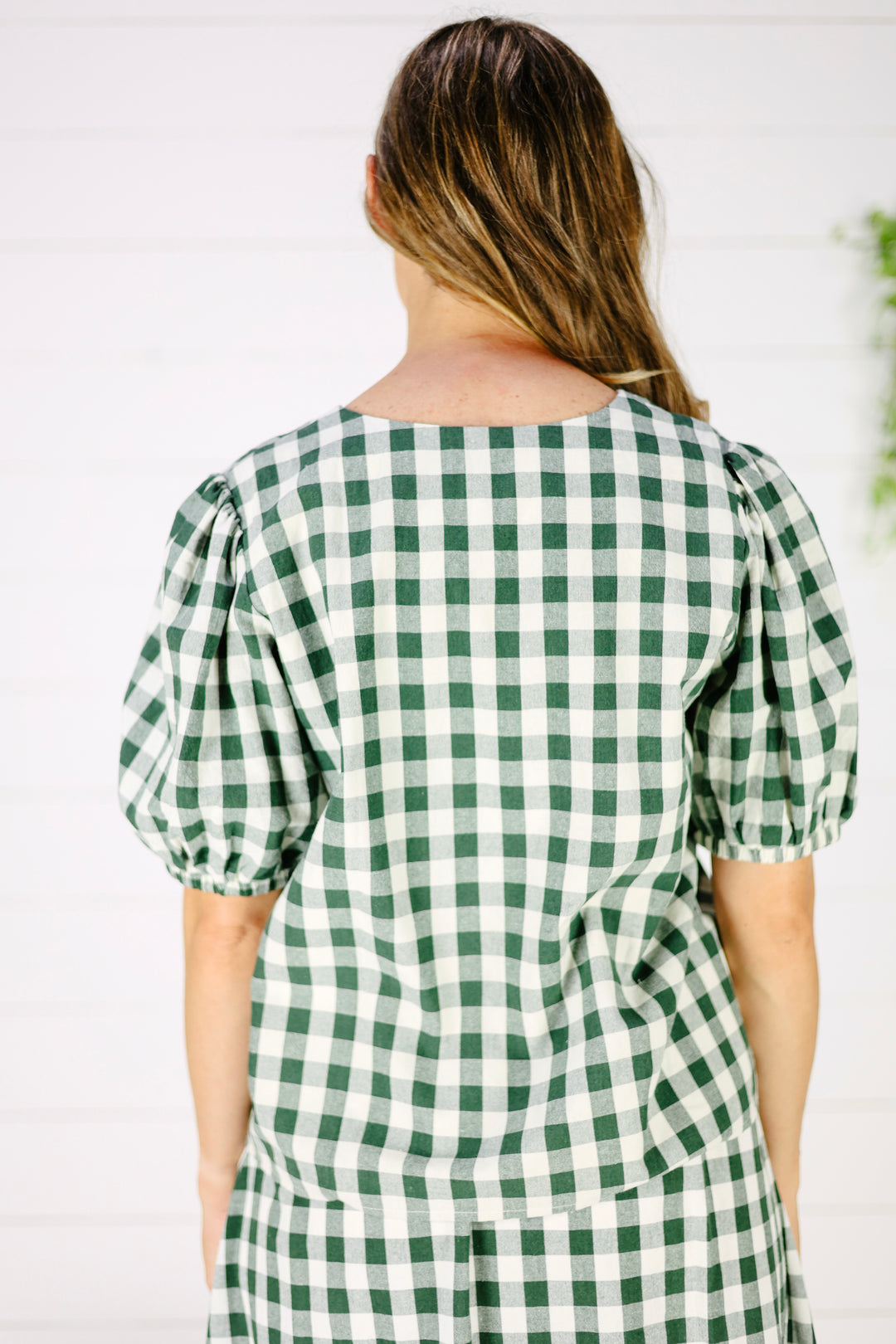 Henning Gingham Checkered Top-Green