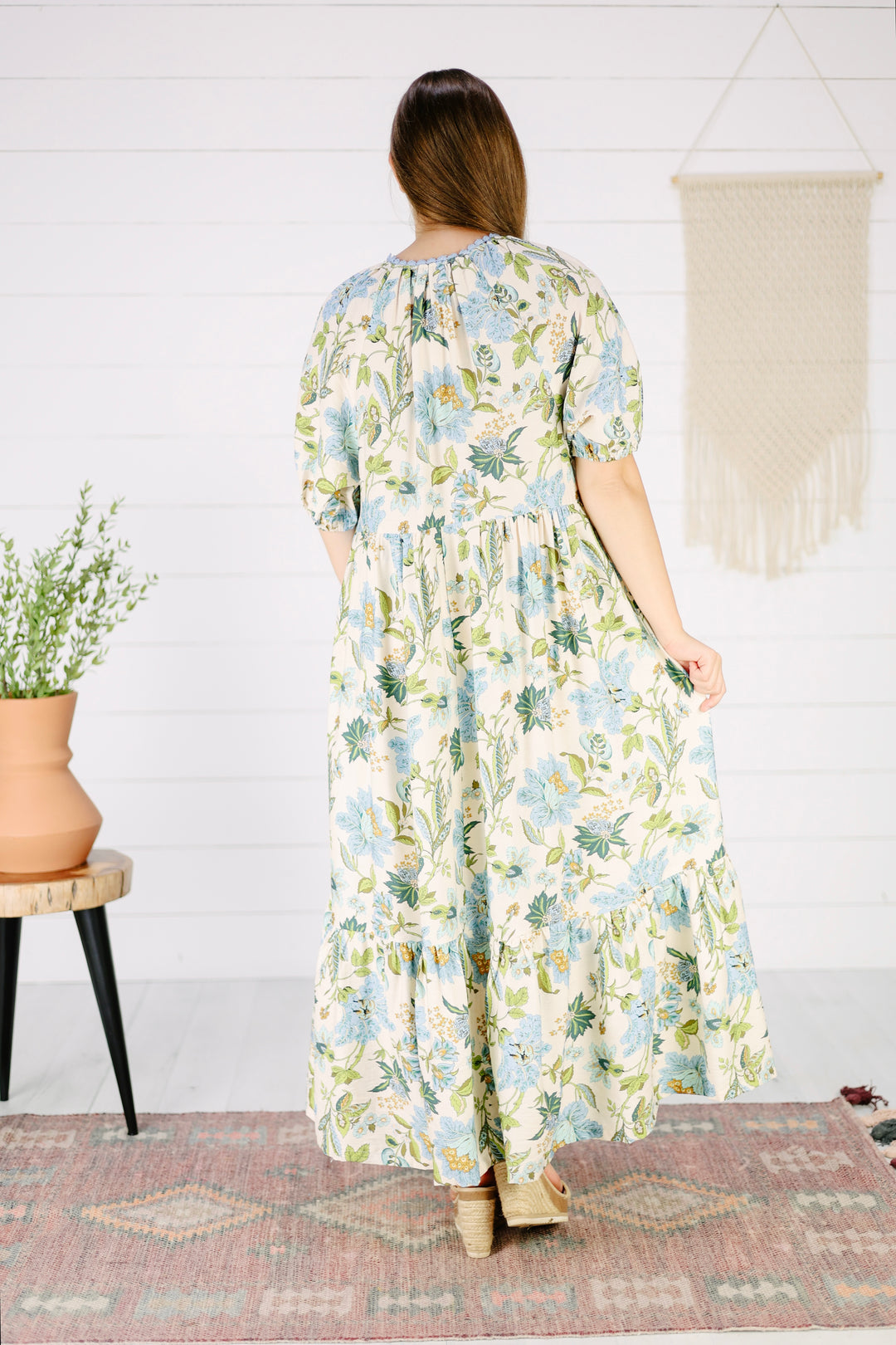 Harper Floral Midi Dress- Blue