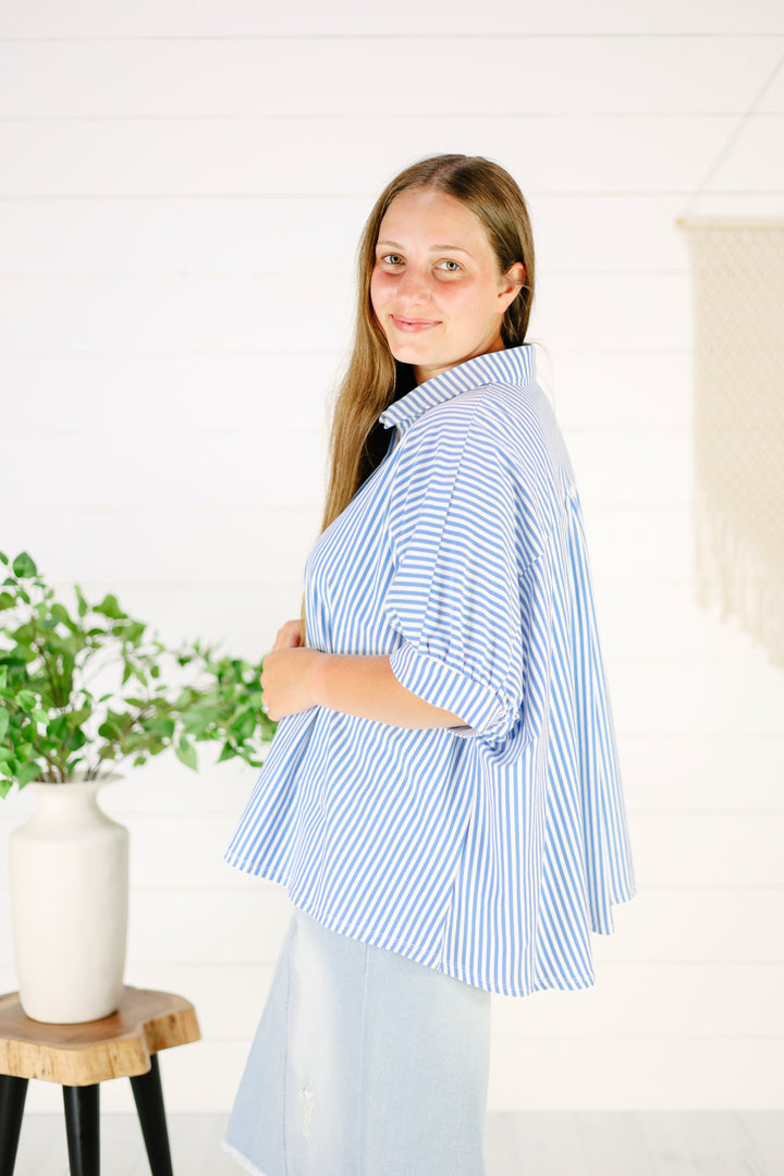 Constance Stripe Top-Cornflower Blue
