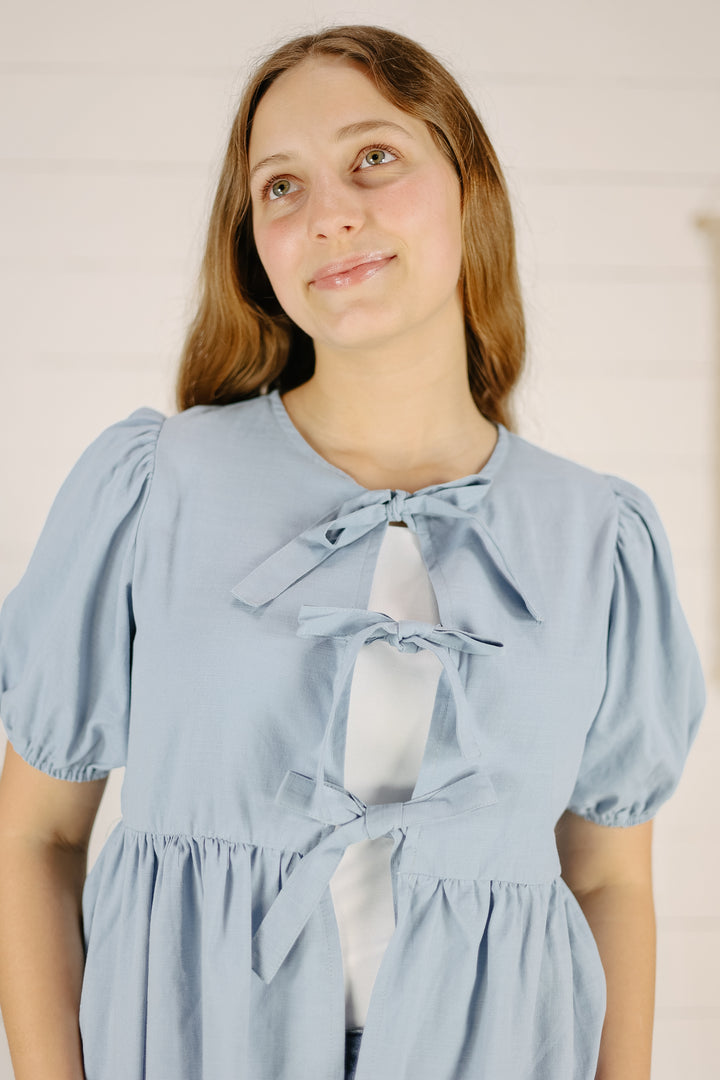 Arielle Tie Front Cardigan- Blue