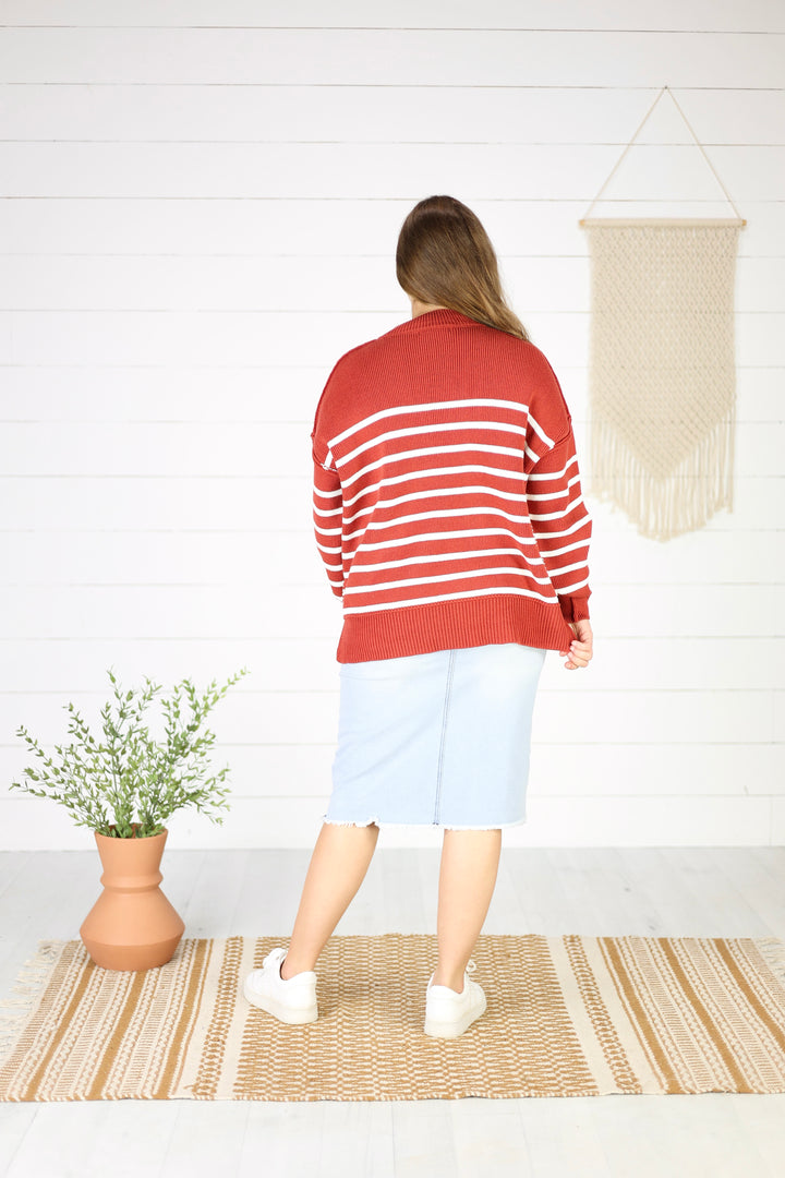 Fiora Stripe Sweater- Rust