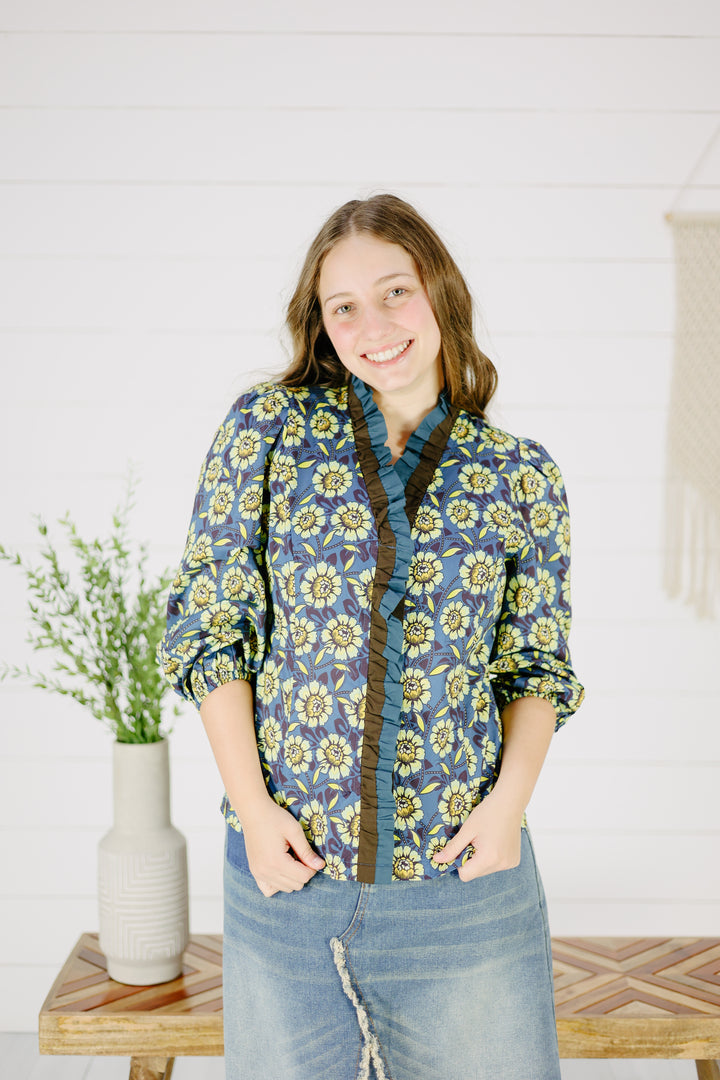 Marlee Floral top- Navy