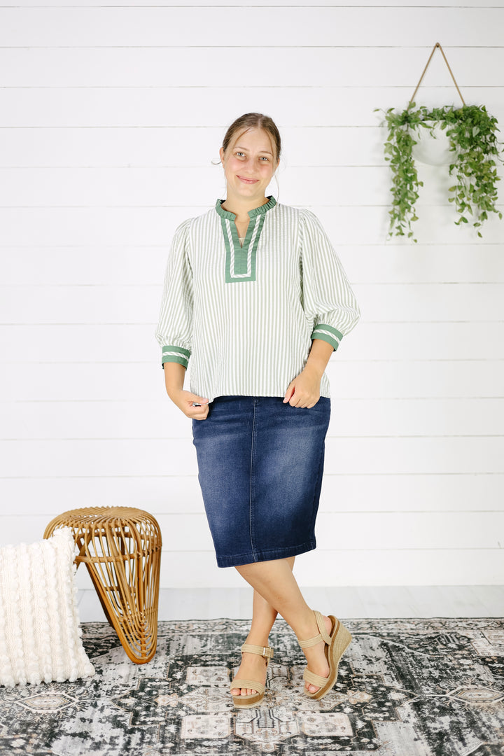 Gillian Stripe Top- Sage