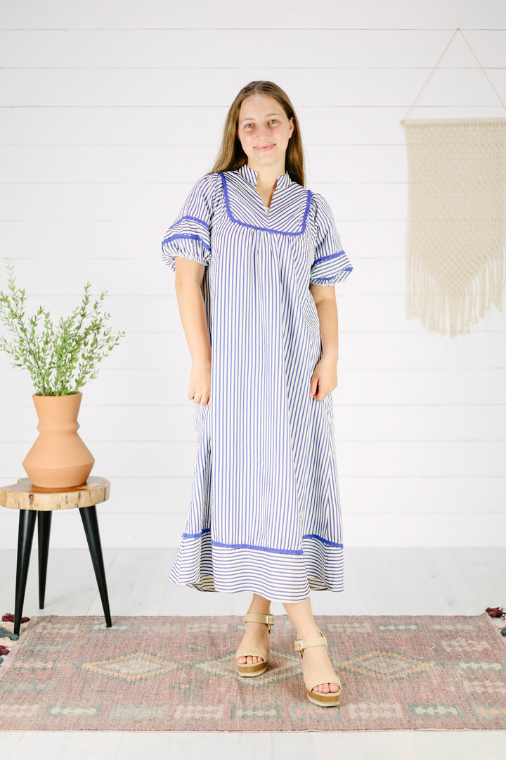 Vanessa Stripe Midi Dress- Blue