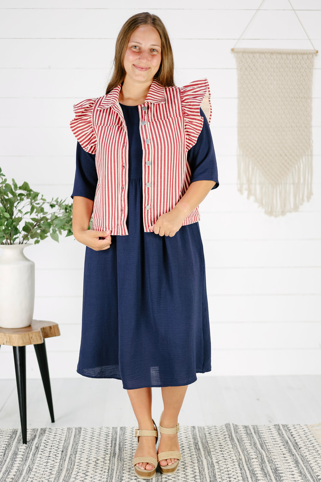Kendra Ruffle Denim Vest- Red