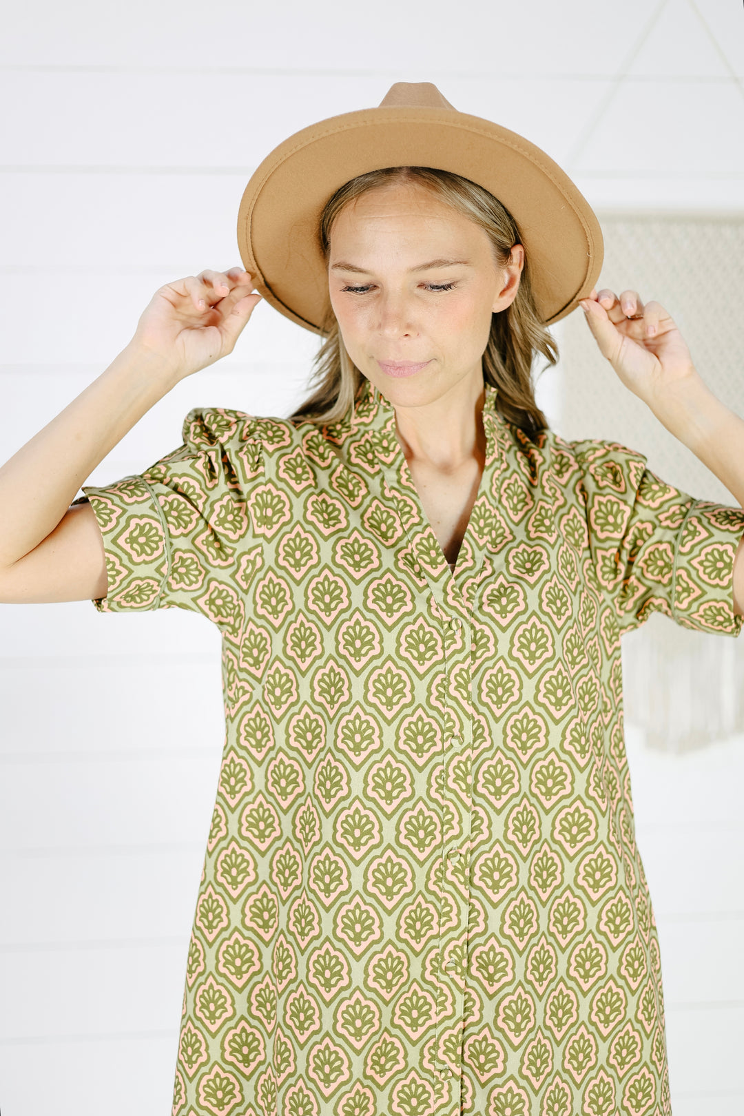 Kris Button Down Midi Dress-Matcha