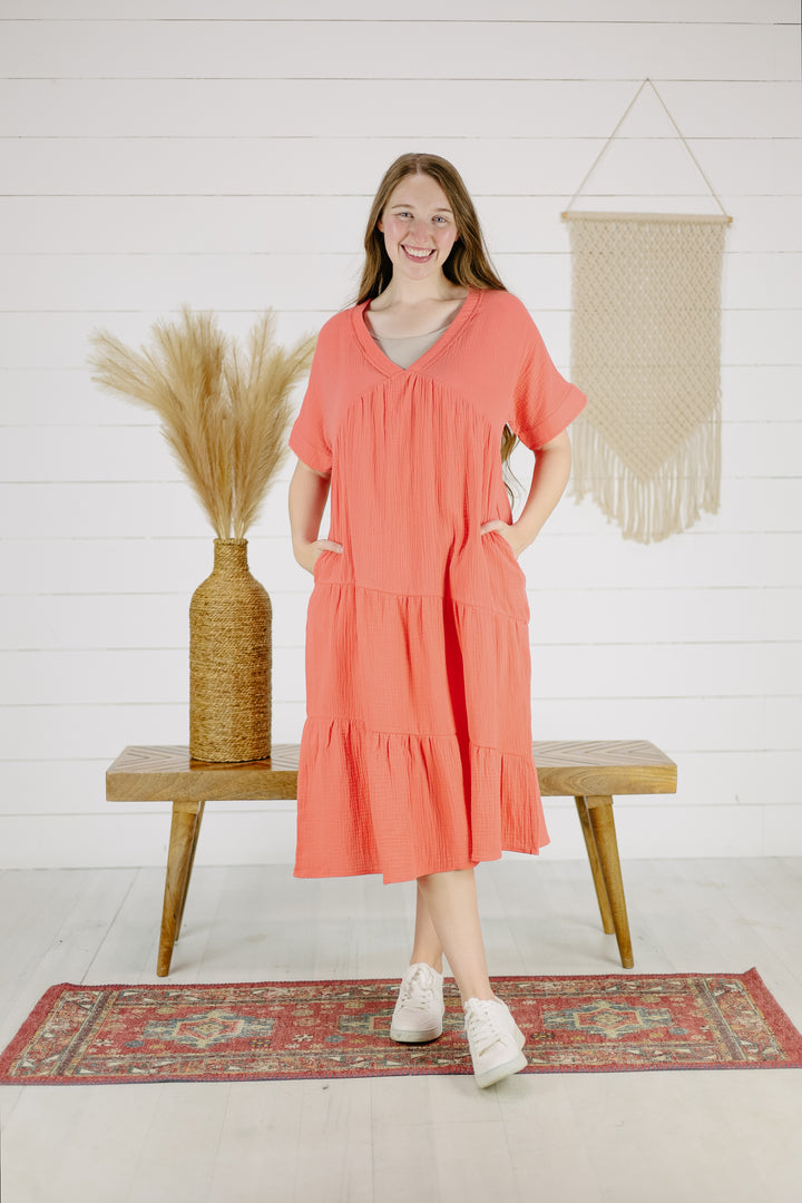 Silas Midi Dress - Apricot/Final Sale