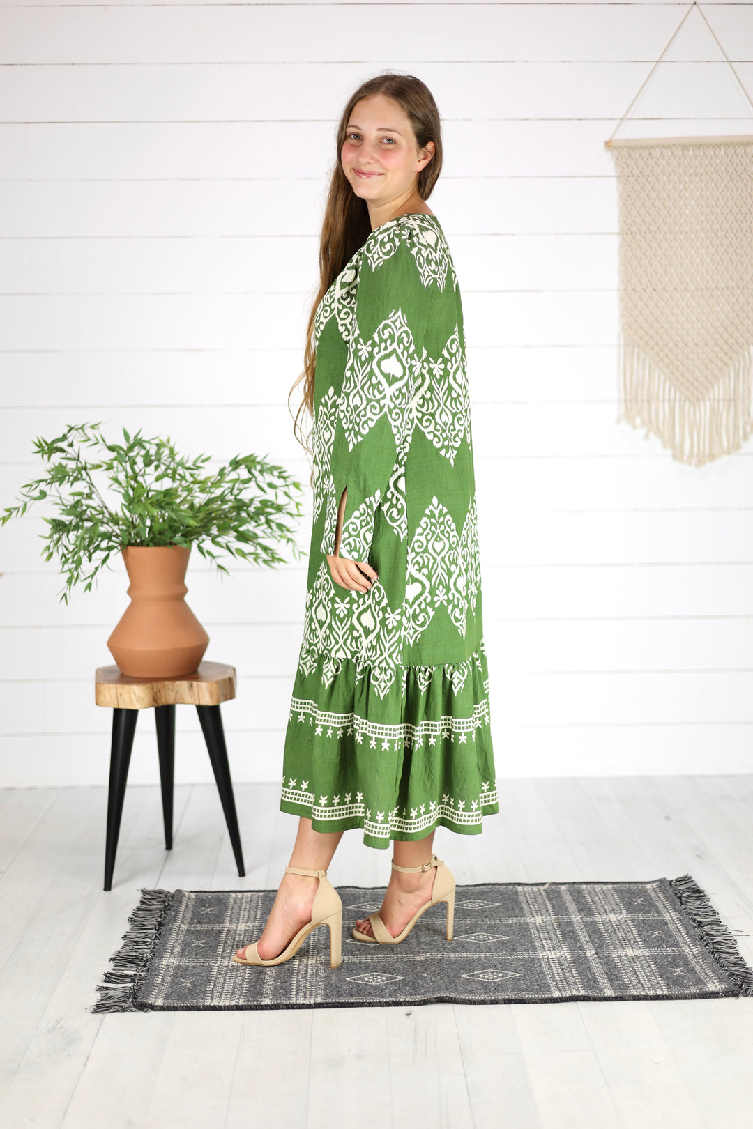 Molly Print Midi Dress- Olive