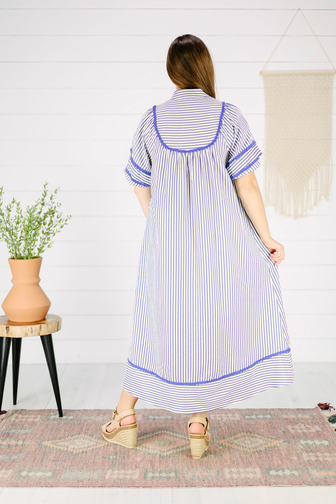 Vanessa Stripe Midi Dress- Blue