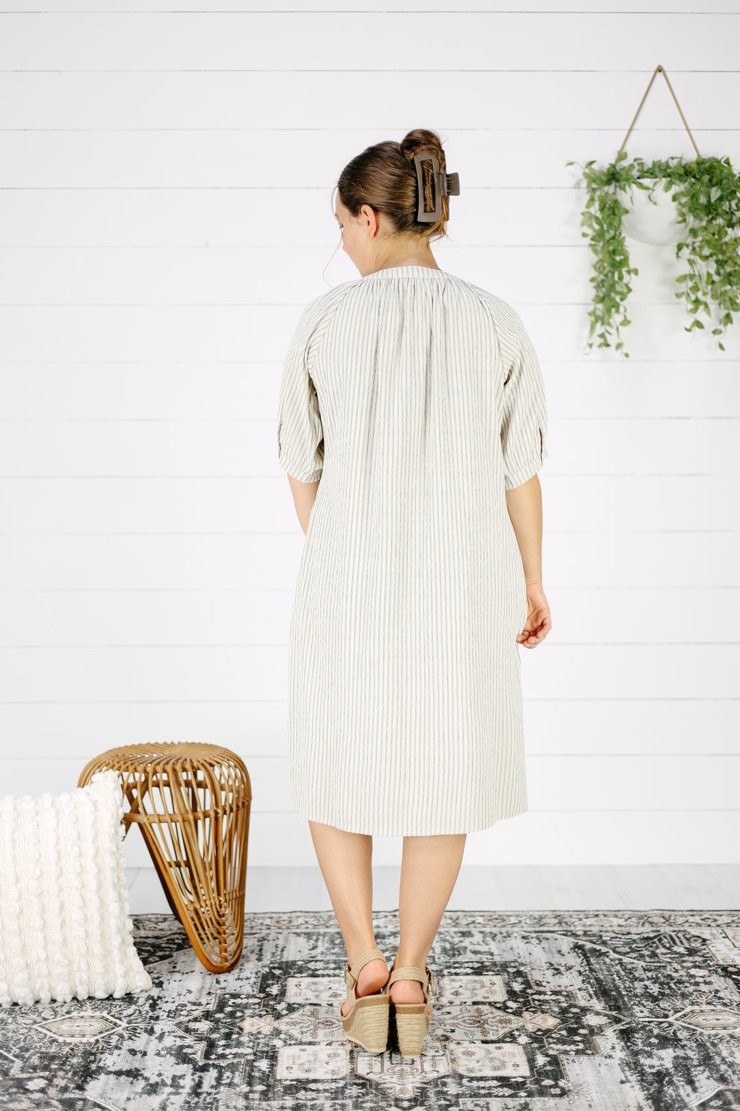 Elaine Stripe Midi Dress- Black
