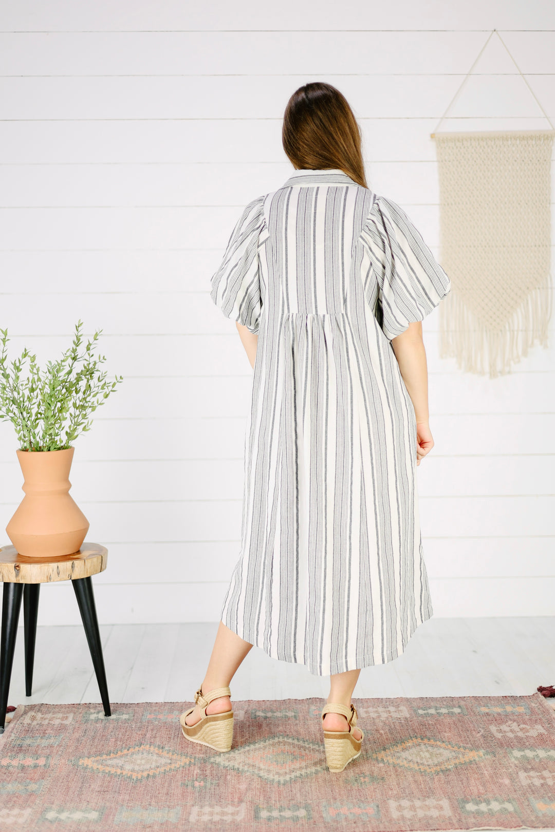 Brienne Stripe Midi Dress- Black