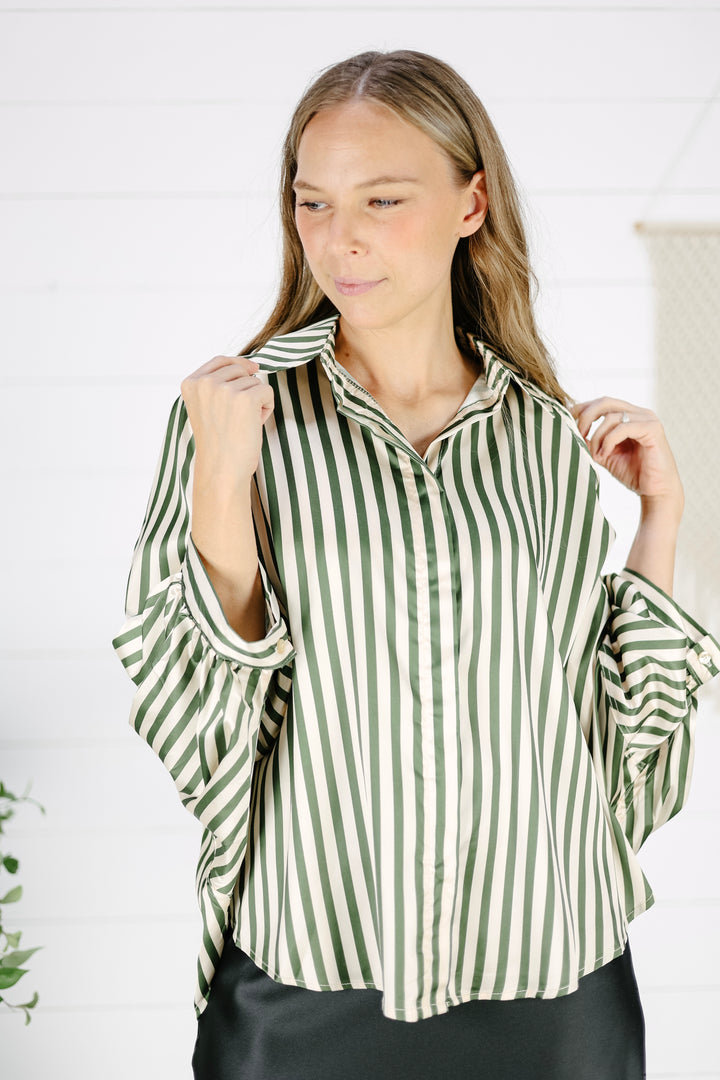 Ariel Stripe Blouse - Olive
