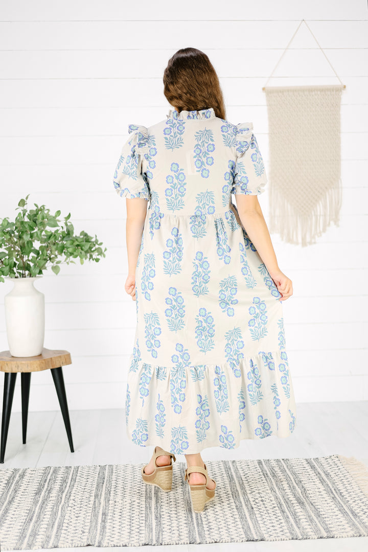 Jessica Floral Midi Dress- Blue