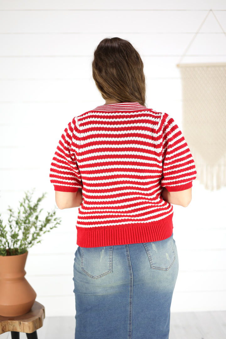 Emely Bow Cardigan-Red