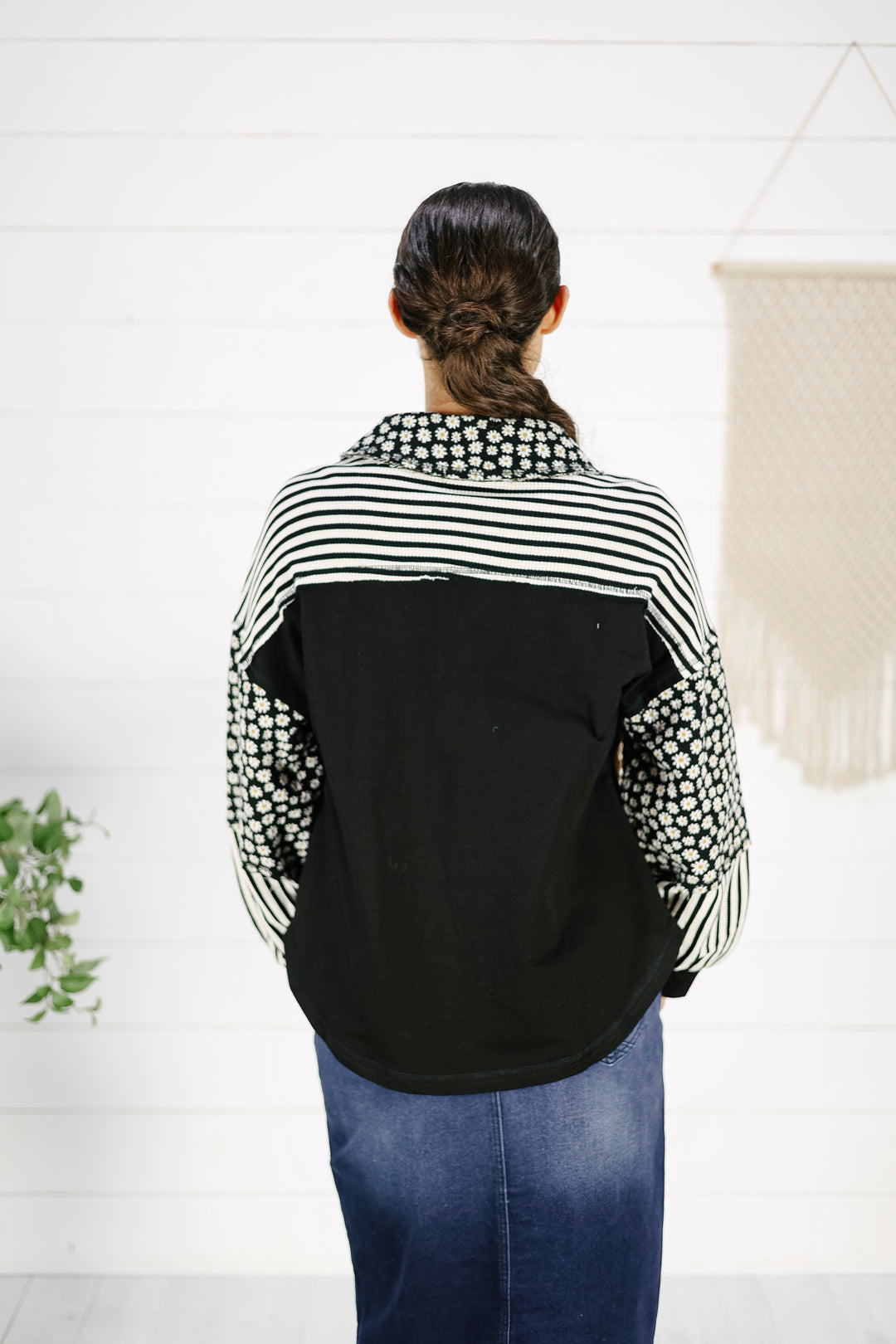 Gemma Mixed Print Top - Black