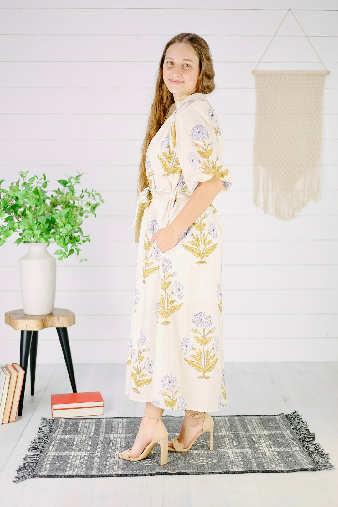 Margaret Floral Midi Dress- Cream