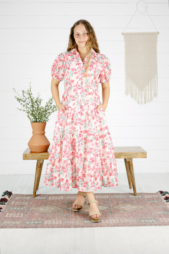 Cecelia Floral Midi Dress- Pink