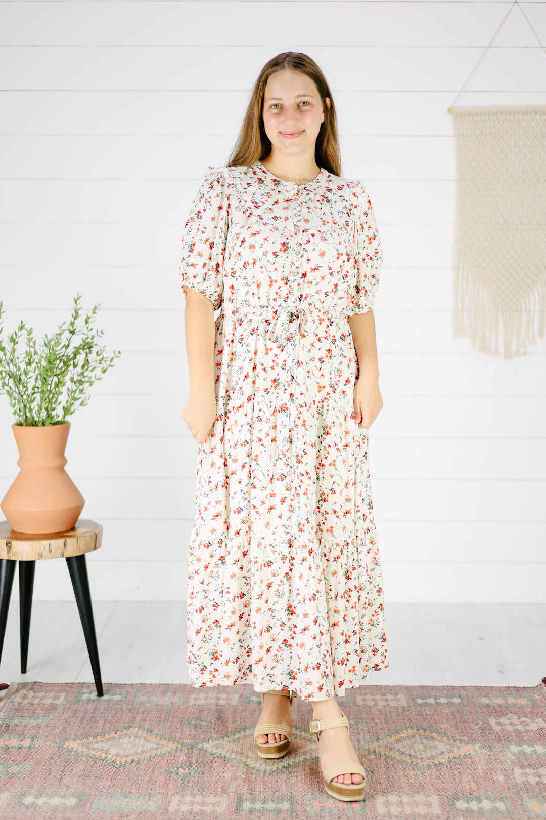 florence midi dress Florence Floral Midi Dress- Orange, Modest Church Dress, Easter Dress, Floral Dress Small / orange