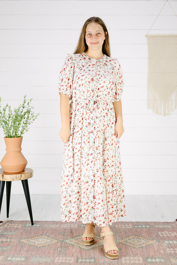 Florence Floral Midi Dress- Orange