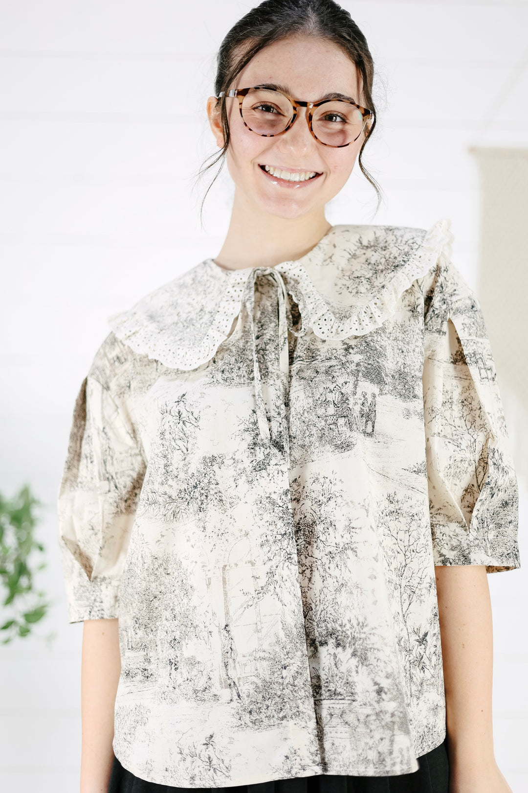 Lucie Lace Trimmed Blouse - Gray