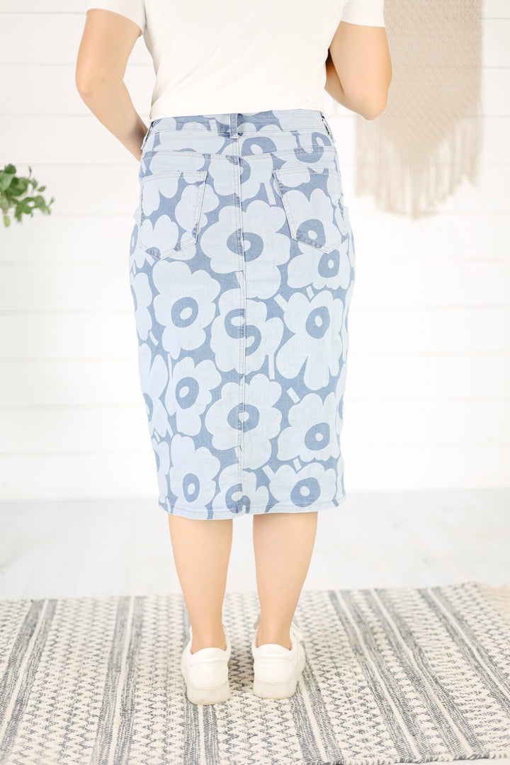 Kaine Flower Denim Skirt-Light