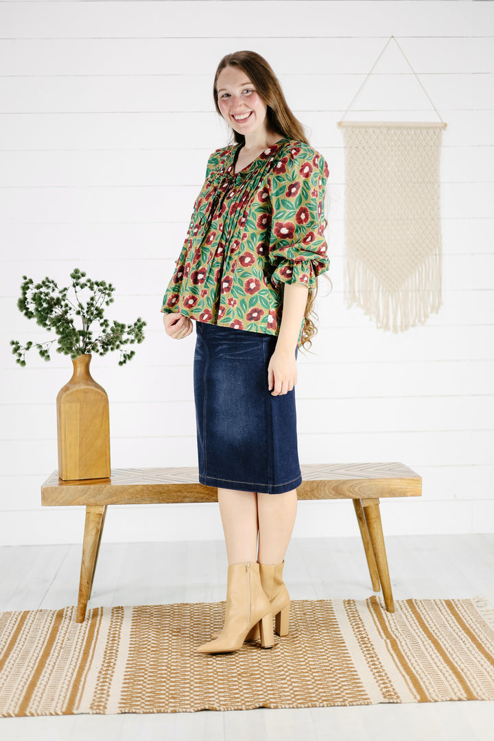 Mackenzie Floral Top- Burgundy/Final Sale