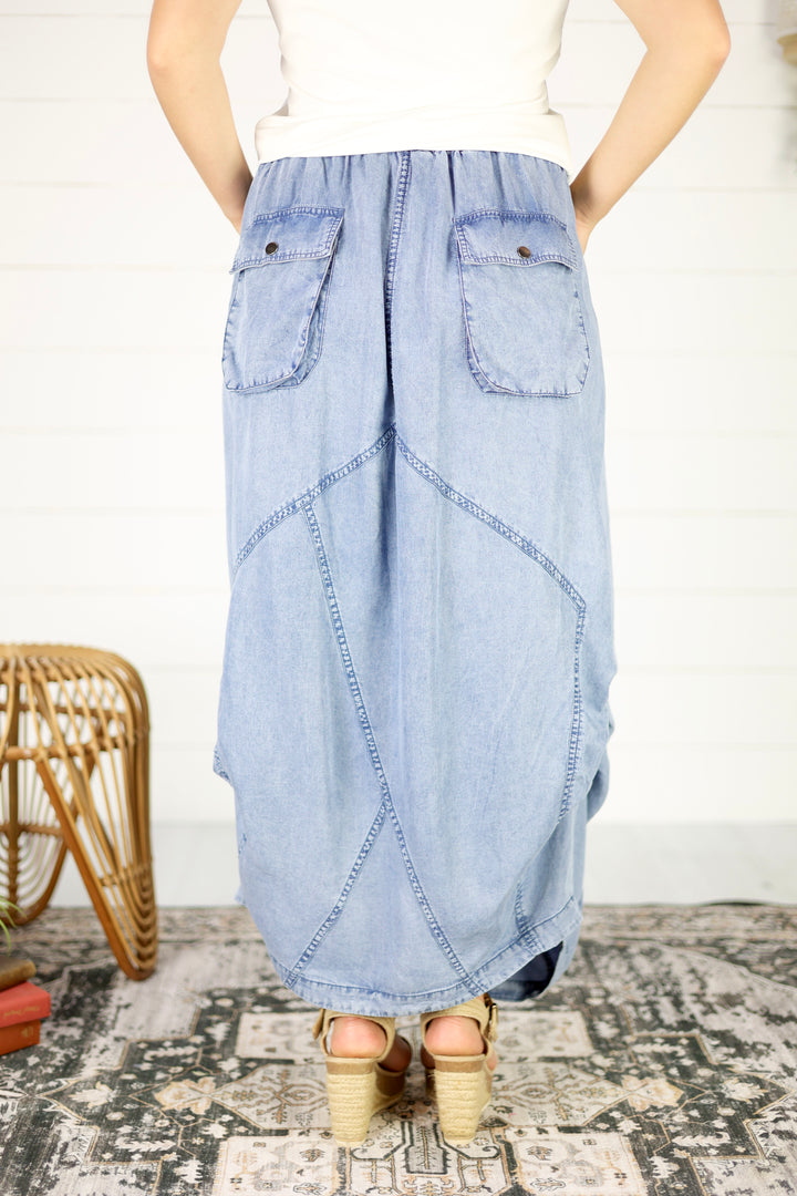Baxter Chambray Midi Skirt- Denim