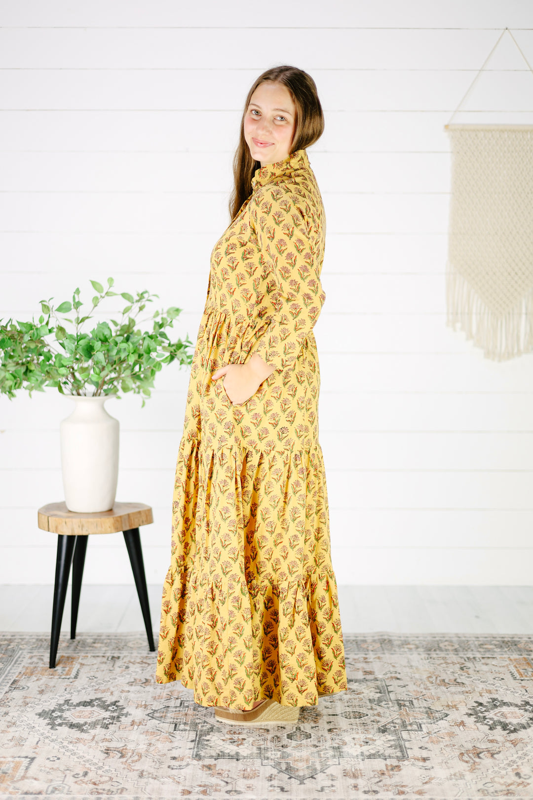 Wakely Hand Screen Printed Maxi Dress- Mustard