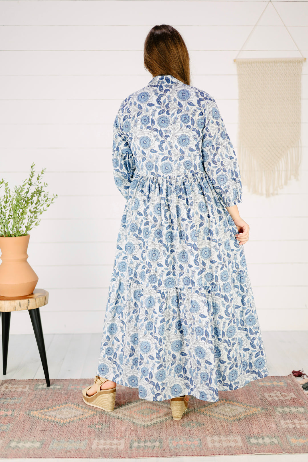 Slayte Hand Screen Printed Maxi Dress- Blue