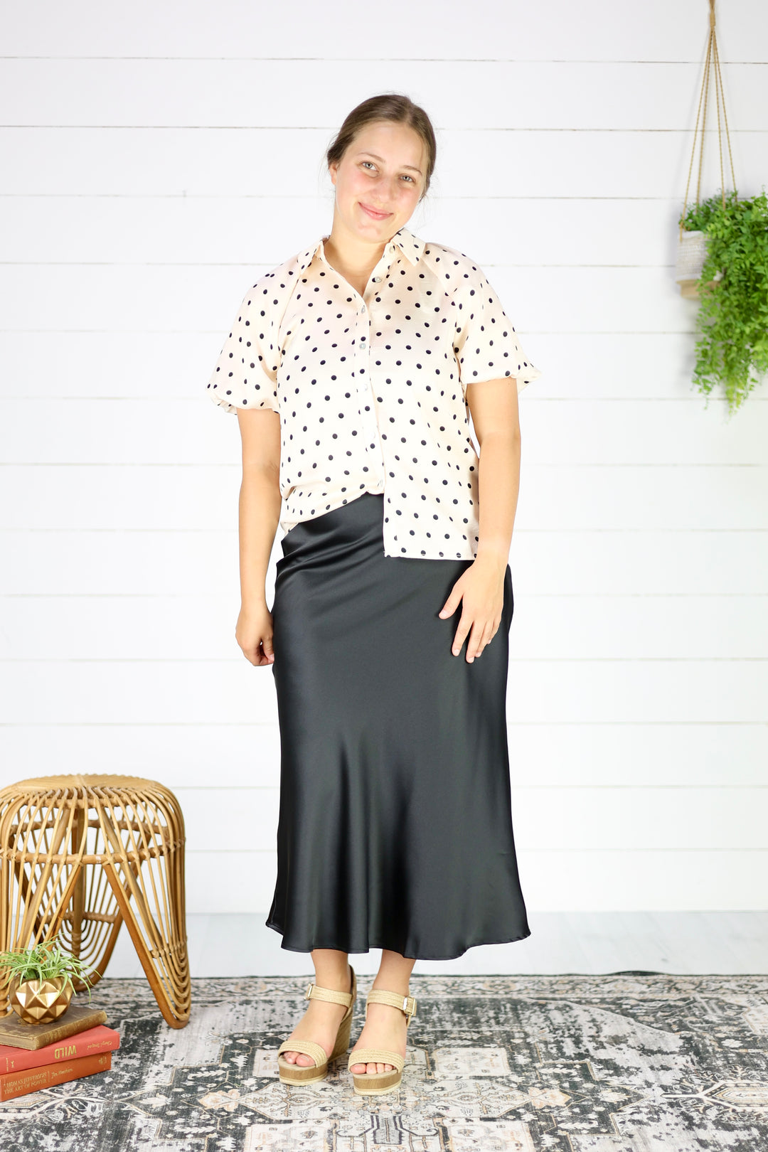 Boston Satin Midi Skirt-Black