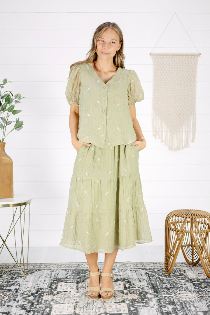 Ellie Embroidered Blouse- Olive